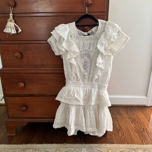 Stella LoveShackFancy White Ruffled Lace Mini Dress